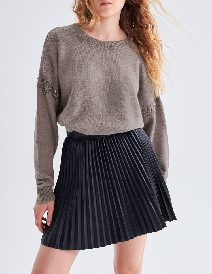 Women’s beige knit sweater with diamante armholes-1