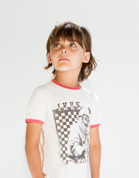 Camiseta crudo algodón ecológico león motorista niño