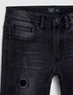 Boys’ worn-out black slim jeans with repaired holes-4