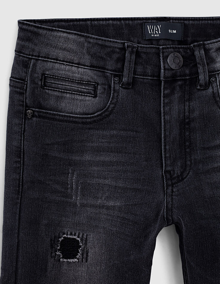 Boys’ worn-out black slim jeans with repaired holes-4 Boys’ worn-out black slim jeans with repaired holes-4