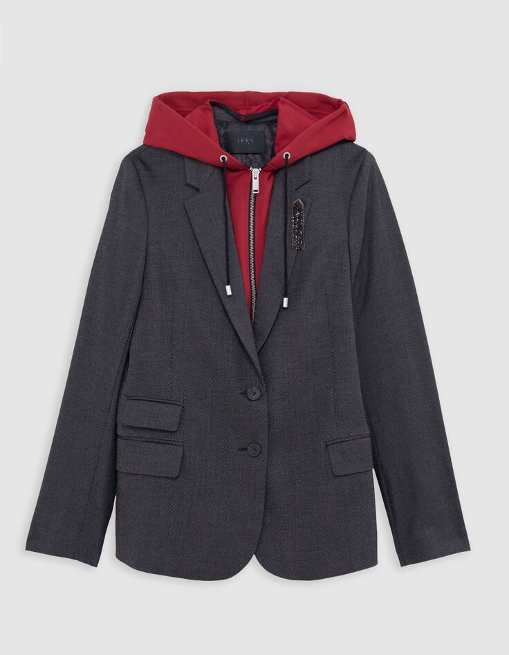 Schwarze Kaviar-Kunstleder-Anzugjacke in Übergröße-7