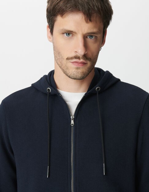 Cárdigan azul marino algodón punto otomano capucha hombre - IKKS