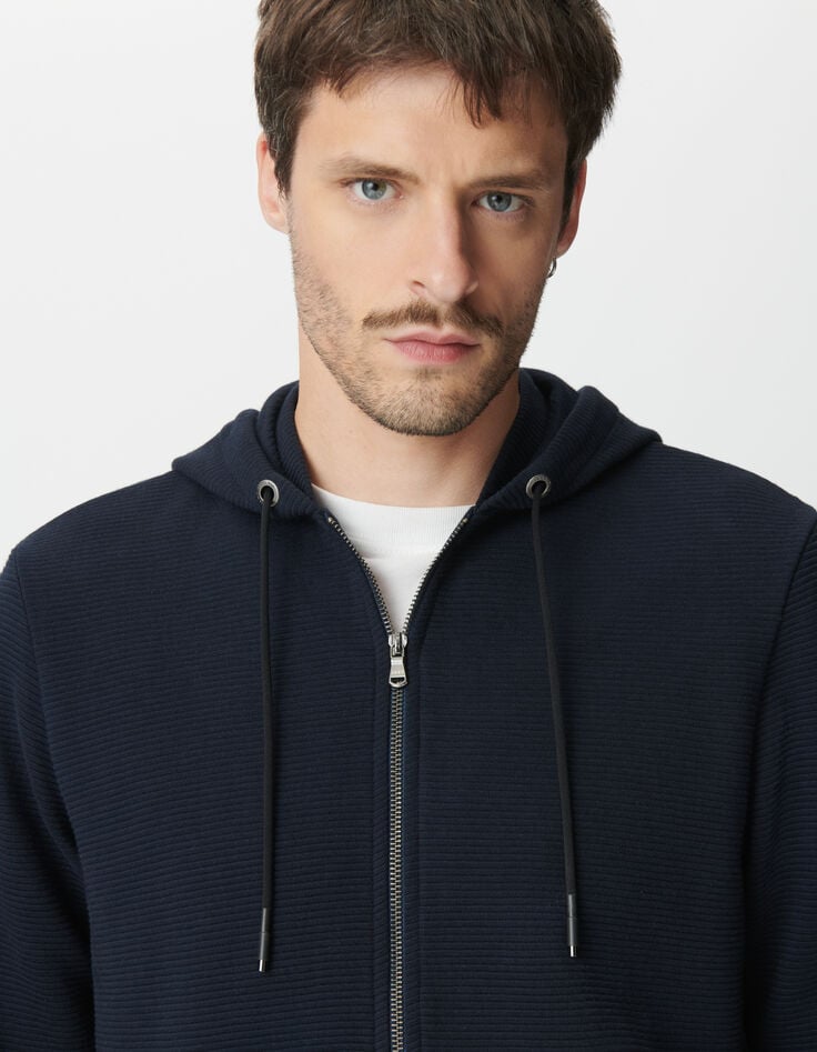 Cardigan marine coton bio maille Ottoman à capuche Homme-5 Cardigan marine coton bio maille Ottoman à capuche Homme-5