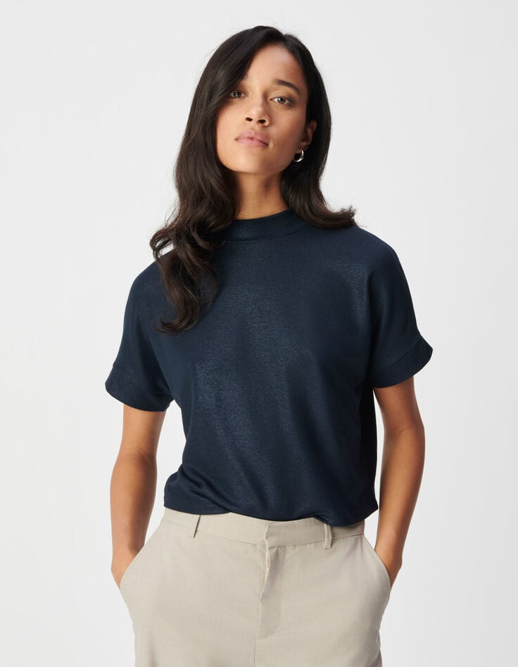 Tee-shirt manches courtes marine paillet&eacute; Femme-3