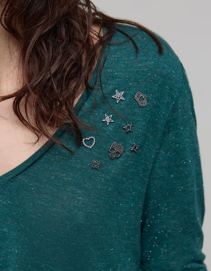 T-shirt met pailletten van rock emerald voor dames-3