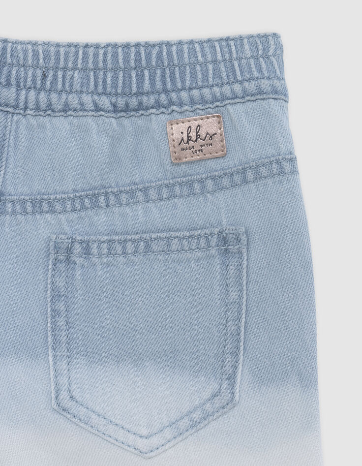 Waterless blue denim shorts with deep dye effect for girl-9