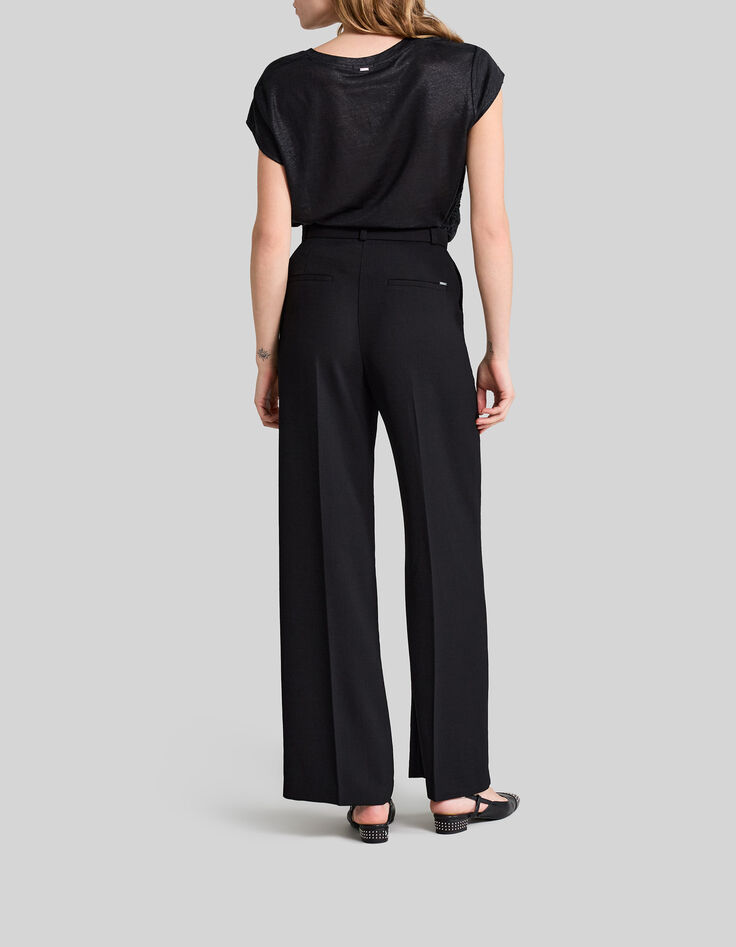 Schwarzes Damen-T-Shirt aus irisierendem Leinen-8