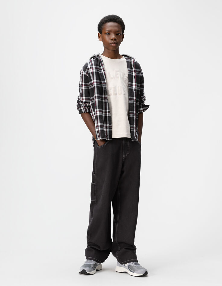 Chemise carreaux grise capuche amovible garçon-2 Chemise carreaux grise capuche amovible garçon-2