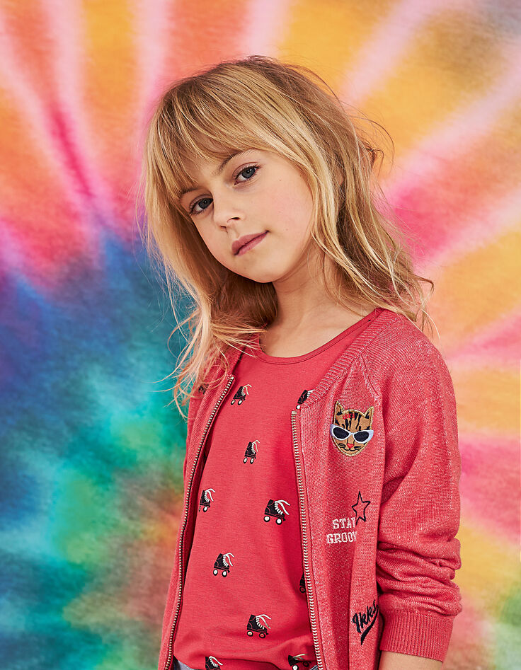 Girls' dark orange T-shirt with skate print-1 Girls' dark orange T-shirt with skate print-1