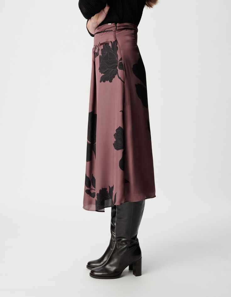 Mujer maxi falda midi floral burdeos-5