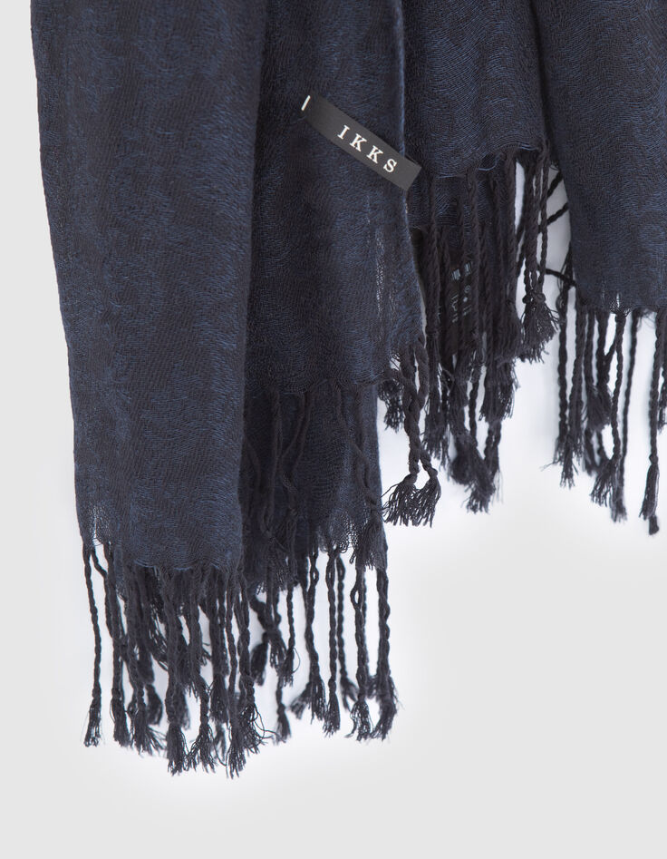 Indigoblauer Herrenschal mit Barock-Jacquard-4