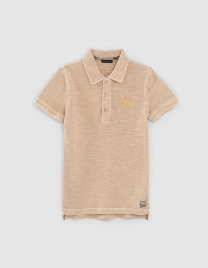 Boys’ orangey slub polo shirt with XL print on back - IKKS