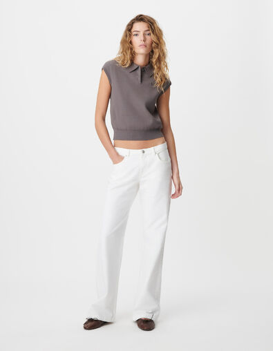 Polo en maille sans manches &agrave; broderie femme - IKKS