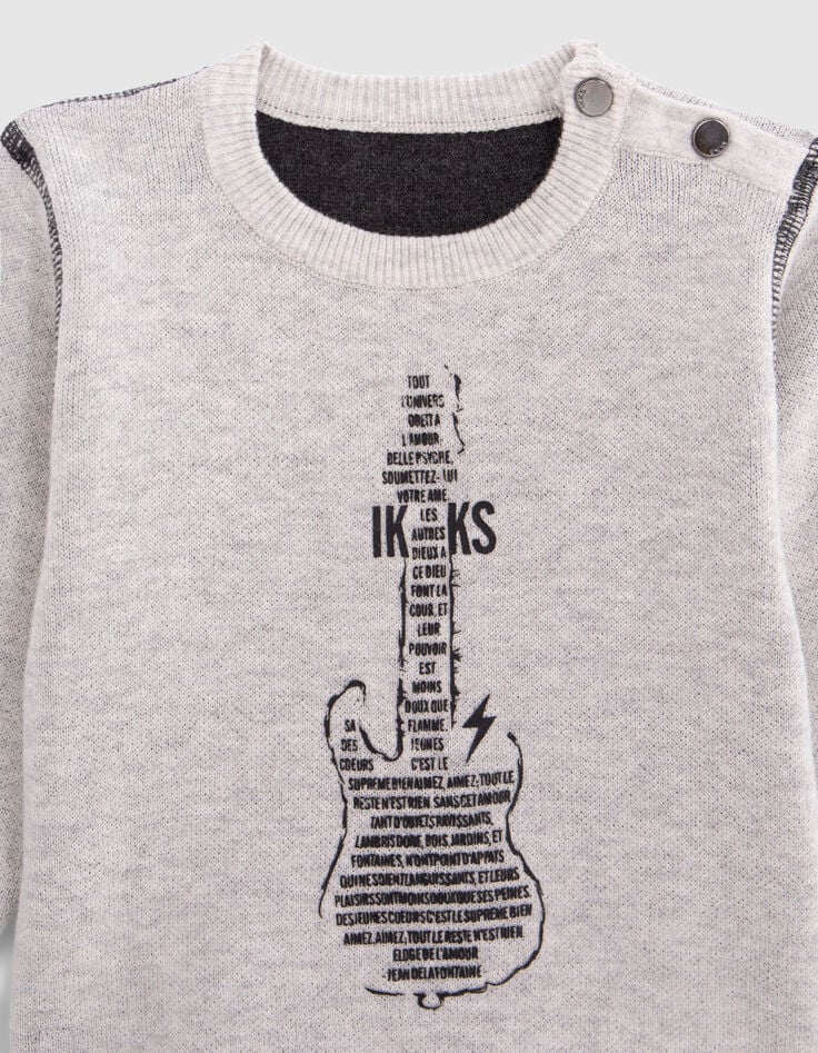 Reversible knitted sweater grey and dark grey baby boy-5