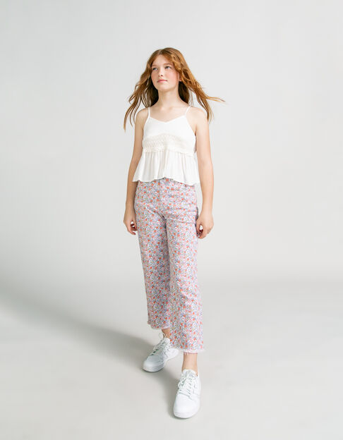 Girls’ lilac WIDE LEG jeans with flower power print - IKKS