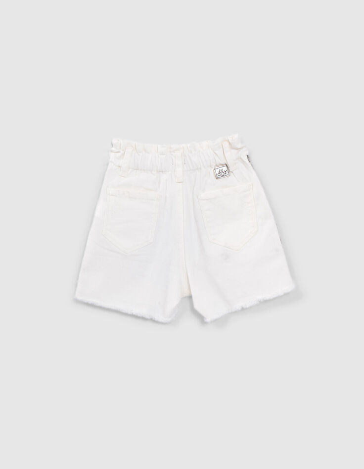 Ecru jeansshort met geborduurde biezen opzij meisjes-3