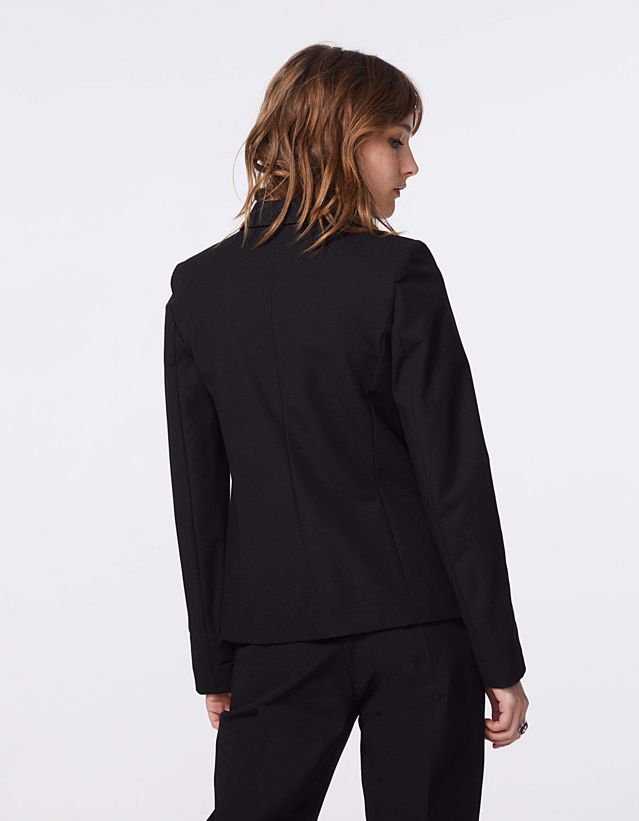 Veste tailleur noire en coton viscose col bijoux femme IKKS