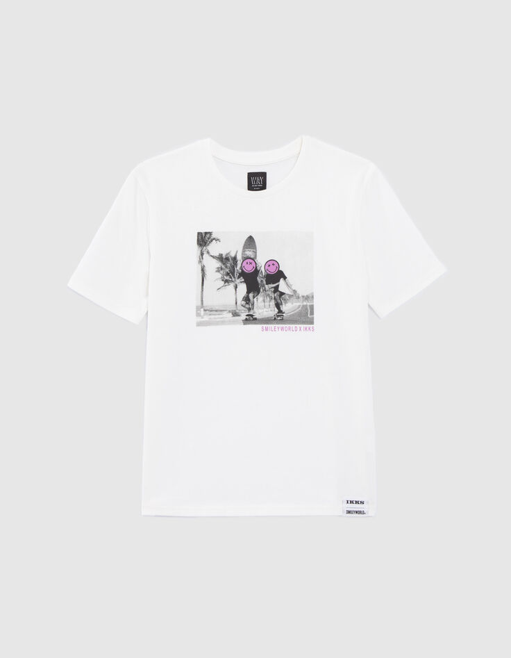 Wit T-shirt biokatoen foto skaters SMILEYWORLD jongens-1