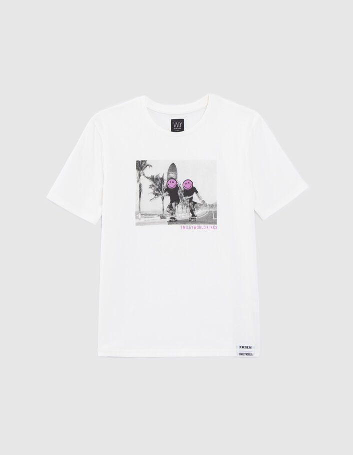 Camiseta blanca algodón orgánico patinadores SMILEYWORLD niño - IKKS