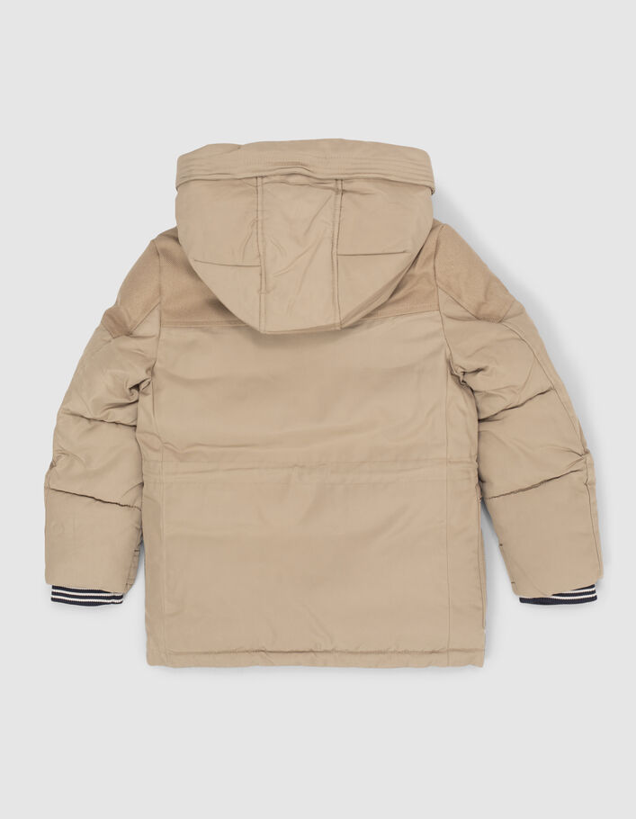 Beige parka in twee materialen gevoerde kap jongens-5