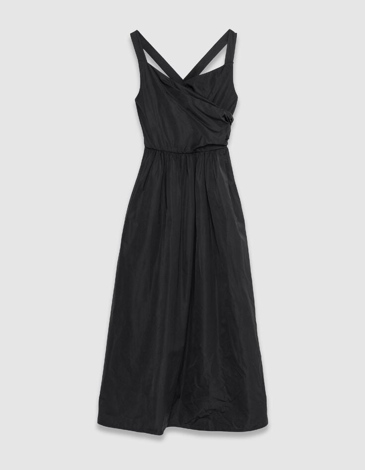 Robe chic &agrave; bretelles noire en taffetas Femme-7