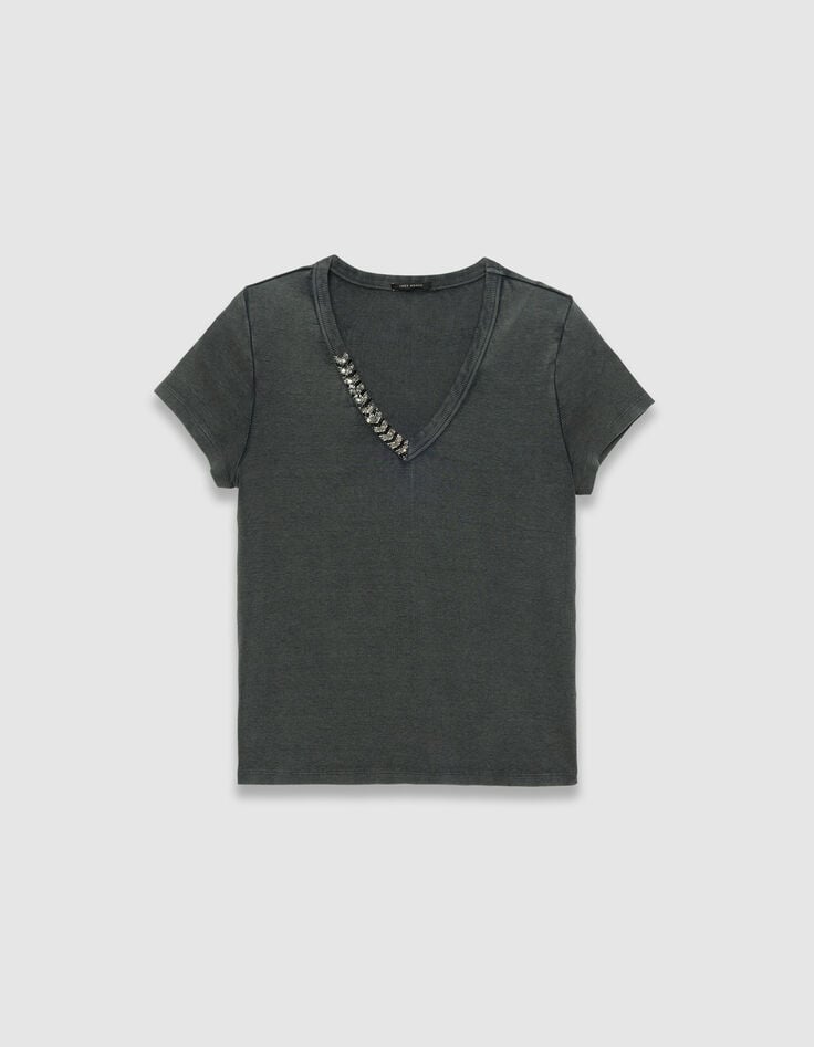 Camiseta manga corta gris acanalada escote joya mujer-6 Camiseta manga corta gris acanalada escote joya mujer-6