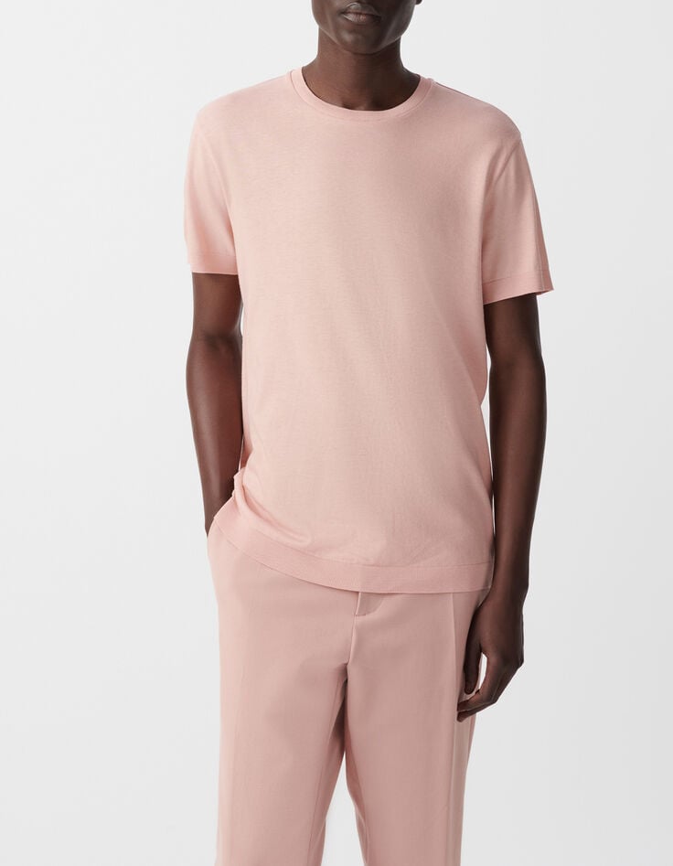 Herren-T-Shirt, rosa, Baumwollmodal, Rundhalsausschnitt-2