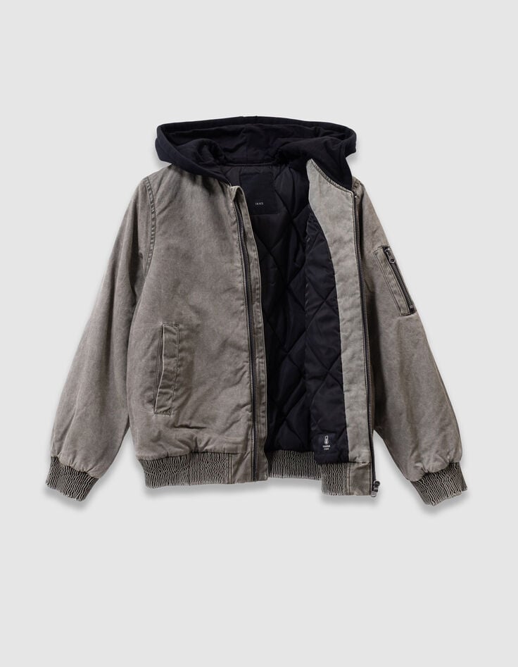 Khaki Jungenbomberjacke mit abnehmbarer Kapuze-5 Khaki Jungenbomberjacke mit abnehmbarer Kapuze-5