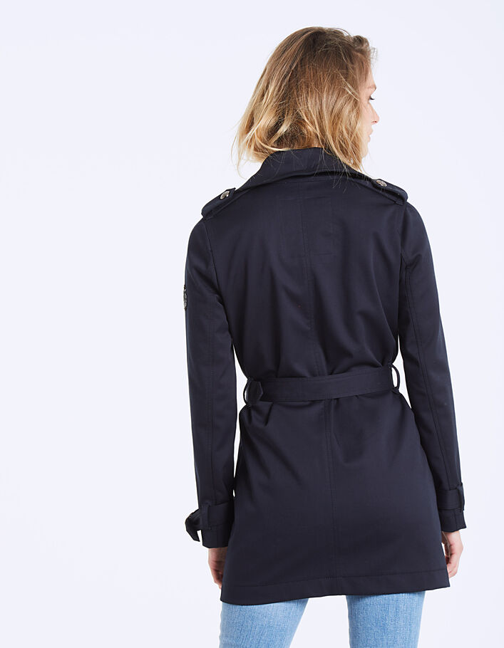 Women’s navy cotton gabardine long trench coat - IKKS