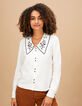 Cremeweiße Bluse mit großem, schwarzem Kragen I.Code-4