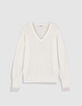 Pull encolure V blanc 100% laine Femme-5