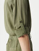 Women's elasticated waist soft khaki denim jumpsuit-5