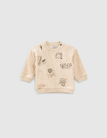 Baby boys’ light beige marl embroidered sweatshirt