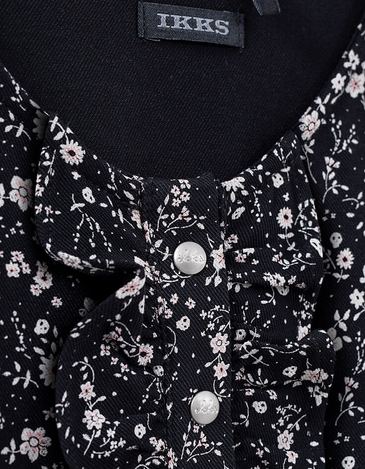 Girls’ black flower print ruffled dress-7