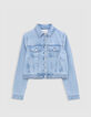 Veste en jean bleu ciel waterless d&eacute;tail tresse Femme-5