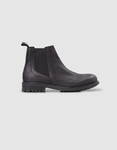 Botas chelsea cuero nobuck negro con muescas para hombre - IKKS
