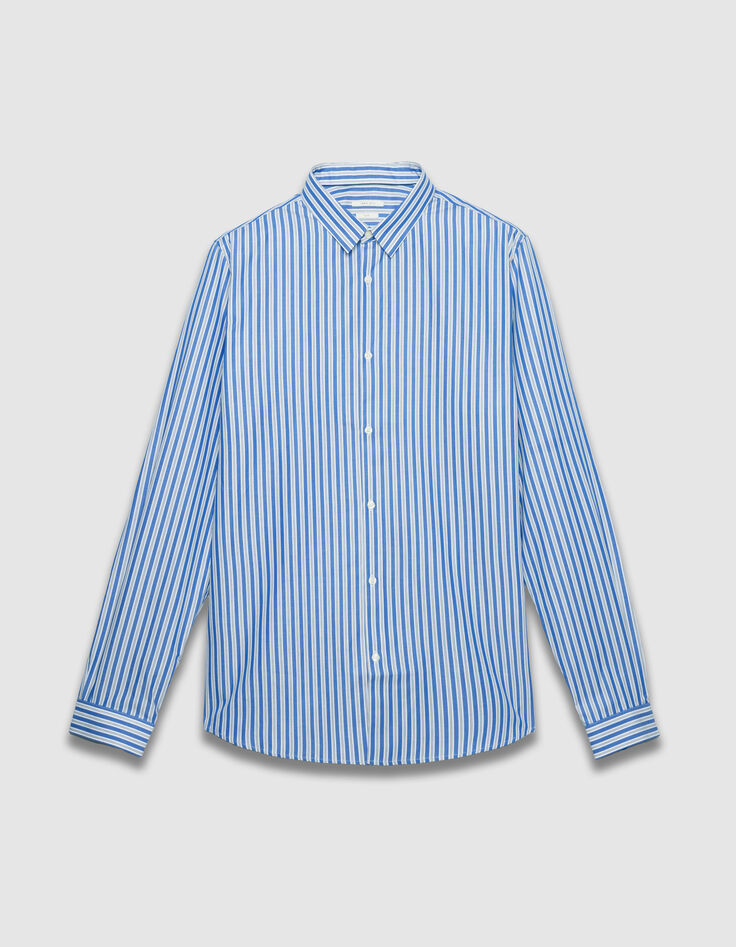 Heren slim-fit blauw gestreept overhemd met motief-6