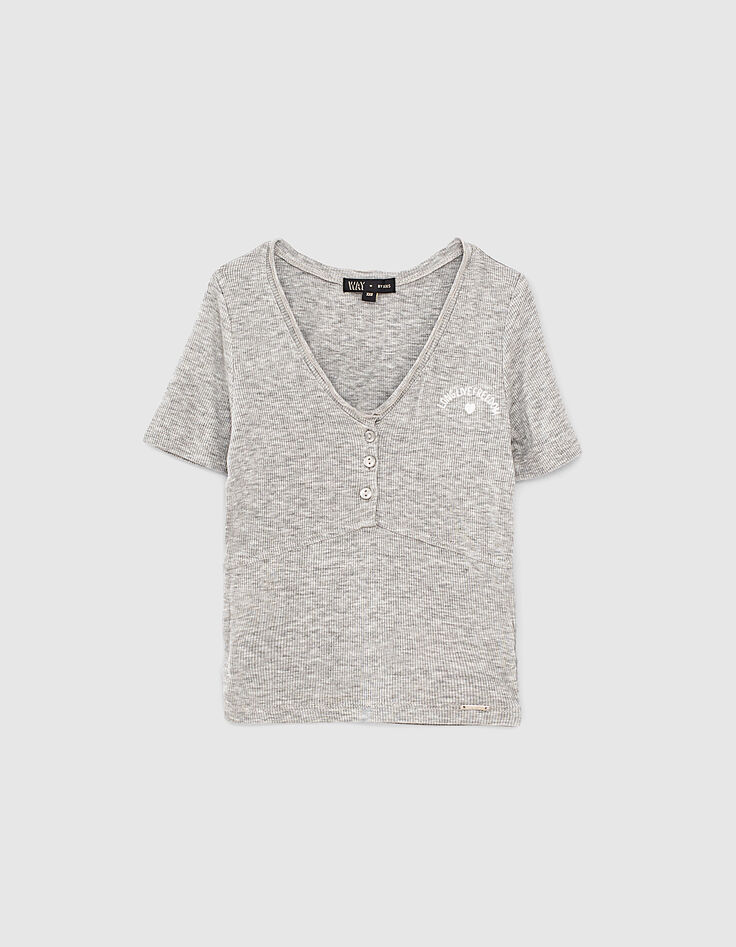Grijs geribd T-shirt cropped meisjes-1 Grijs geribd T-shirt cropped meisjes-1