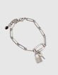 Bracelet grosse maille argenté mousqueton et charms femme-4