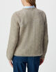 Beige gebreide trui gemengd mohair fantasiekabels Dames-3