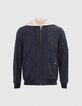 Blaue und beige Herrenwendebomberjacke aus Sweatstoff-8