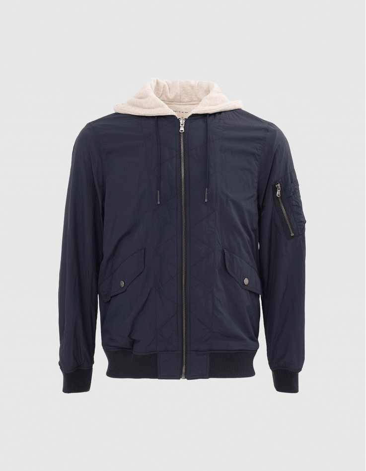 Men s navy nylon beige sweatshirt reversible bomber jacket