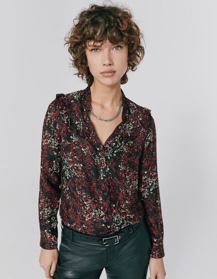 Women’s floral print long sleeve blouse with ruffles