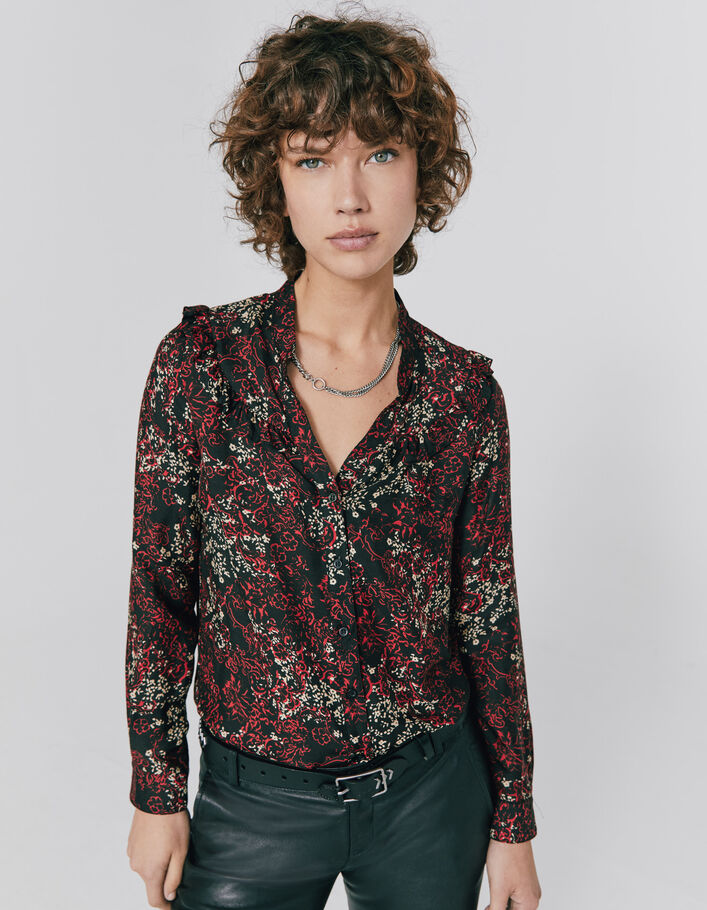 Women’s floral print long sleeve blouse with ruffles - IKKS