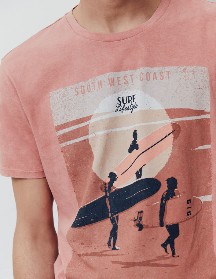 Korallenrotes Herren-T-Shirt mit Surfermotiv - IKKS