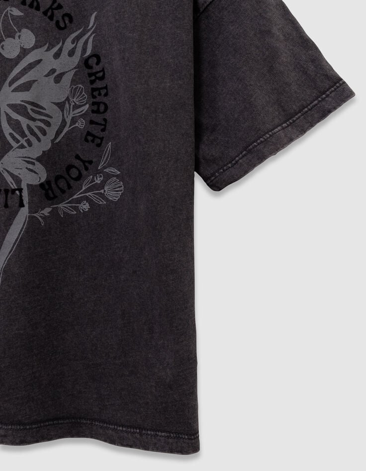 Camiseta gris algodón mensaje y mariposa niña-5