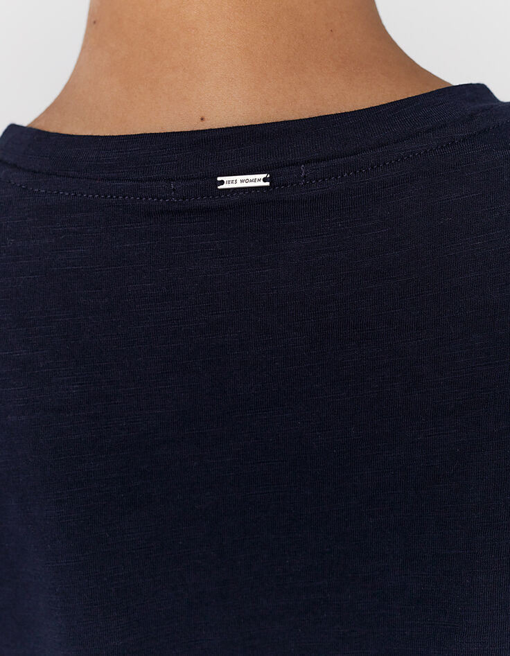 Tee-shirt en coton bleu marine visuel message surf femme-5 Tee-shirt en coton bleu marine visuel message surf femme-5