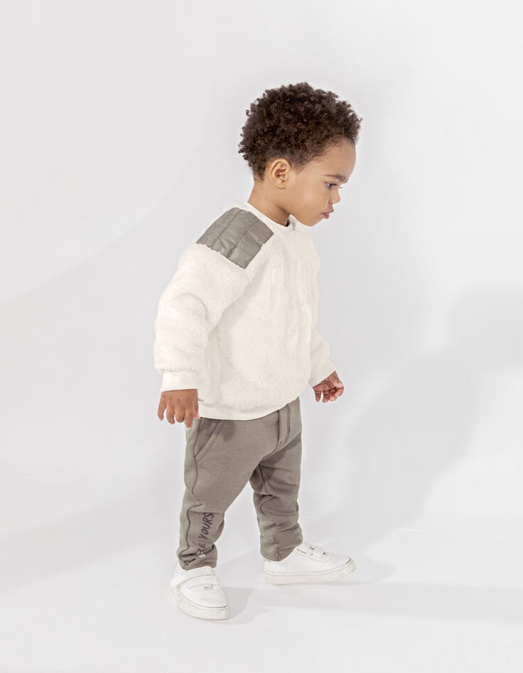 Baby boys&rsquo; beige Sherpa sweatshirt, khaki nylon shoulders-2