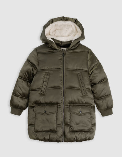 Chaqueta acolchada de nailon caqui para niña - IKKS
