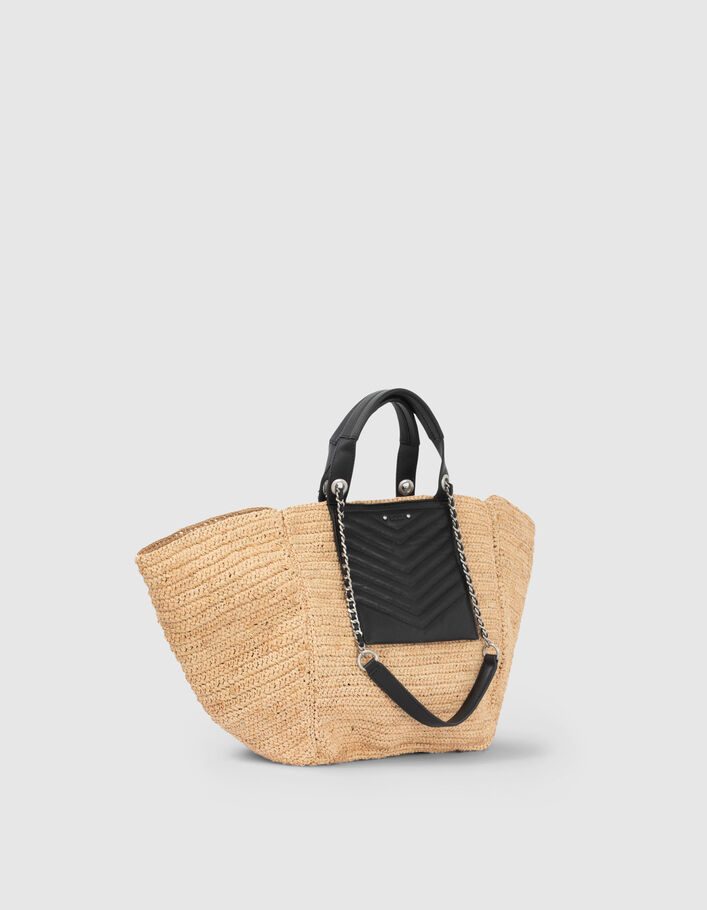 Women’s beige raffia 1440 bag with quilted leather pocket